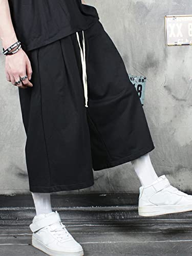 Verdusa Men's Drawstring Waist Loose Wide Leg Capris Pants with Pocket3