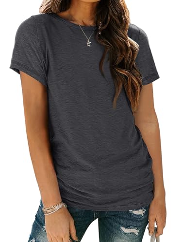 AUTOMET Shirts for Women Summer Spring Tops Short Sleeve Oversized T Shirts Fashion Basic Casual Tee Clothes 2024 Trendy 02Blackgrey XL