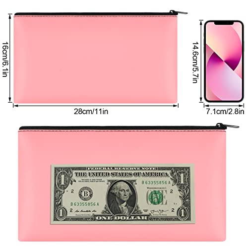 Image of 2 Pieces Money Bags with Zipper, 11x6.1 inch Money Pouch, Bank Bag, Cash Bag, Check Wallet, Cosmetics(pink)