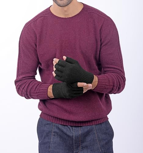 Guantes de lana y cachemira CLASSE77 para hombre sin dedos en color negro y talla única italiana 3