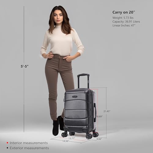 Image of DUKAP SENSE 20-Inch Carry-On Hardside Spinner Luggage Durable Zipper Black