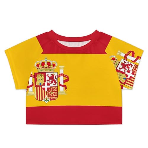Flag of SpainWomen's Short-Sleeved Cropped T-Shirt, Casual Round Neck Cropped Basic T-Shirt2