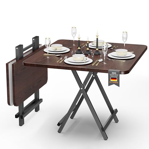Kiseely Holz Esstisch für die Familie, 80cm Faltbarer rechteckiger Küchentisch für 4 Personen, montagefreier Tisch, Esszimmertisch für Zuhause, Esszimmer, Küche, Restaurant (Walnuss S1)
