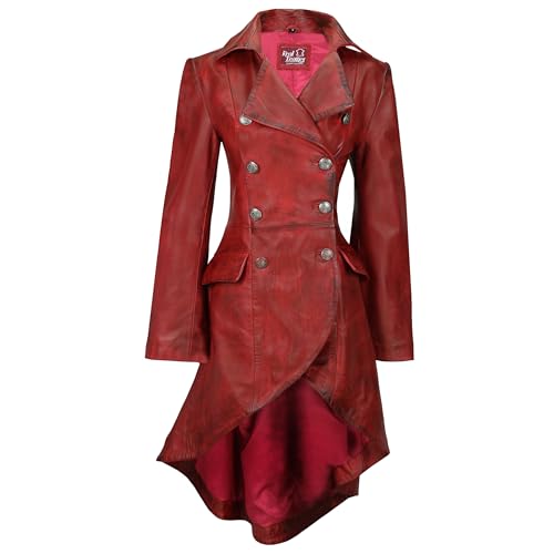 Edwardian Ladies Real Leather Long Red Victorian Gothic Style Coat