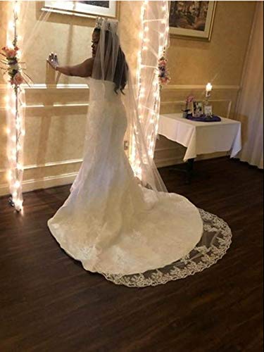 Yalice Cathedral Applique Bride Wedding Veil Long Chapel Length 1 Tier Bridal Veil Lace Soft Tulle Hair Accessories 118'' (White) #TOP3