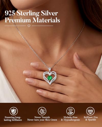 Image of CDE S925 Birthstone Heart Pendant Necklaces Jewelry Gifts for Wife