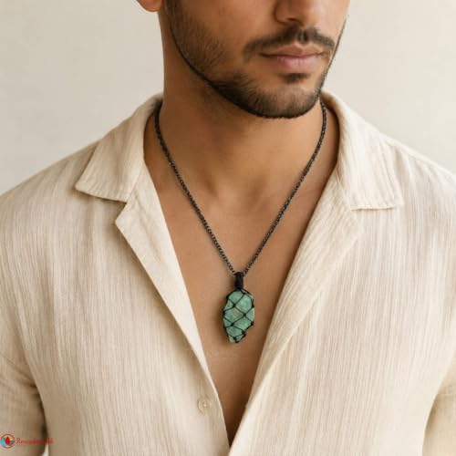 Image of REMEDYWALA Charged Energized Raw Stone Thread Cage Wrapped Pendant | Raw Stone Thread Cage Wrapped Pendant for Women and Men