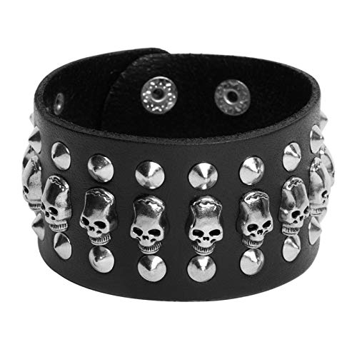 Stwtr Black Metal Rivets Studs Punk Rock Biker Wide Belt Leather Bracelet Guard Wrist Strap Skull (B) #TOP1