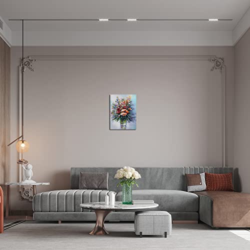 Fwifjods Bathroom Decor Canvas Wall Art Red Flowers Blue Background Paintings For Wall Decor Bedroom Decor For Kitchen Living Room 12 "X16 #TOP2