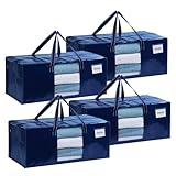 VENO 4er-Pack Umzugstaschen XXL (87 Liter) mit Sichtfenster,Aufbewahrungstasche mit Starken Griffen & Reißverschluss, Faltbare Alternative zu Umzugskartons für Kleidung & Bettwäsche (Blau)