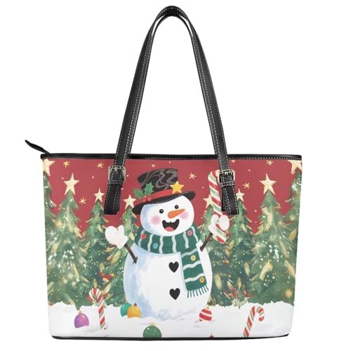 Image of Coldinair Christmas Leather Tote Bag for Women with Zipper Large Shoulder Tote Bag Shopping Casual Travel Bag Handbag Purse
