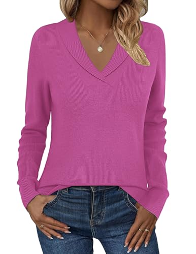 Image of Zeagoo Sweaters for Women Cute Elegant Soft Knitted Long Sleeve V Neck Casual Pullover Sweaters Orange XL
