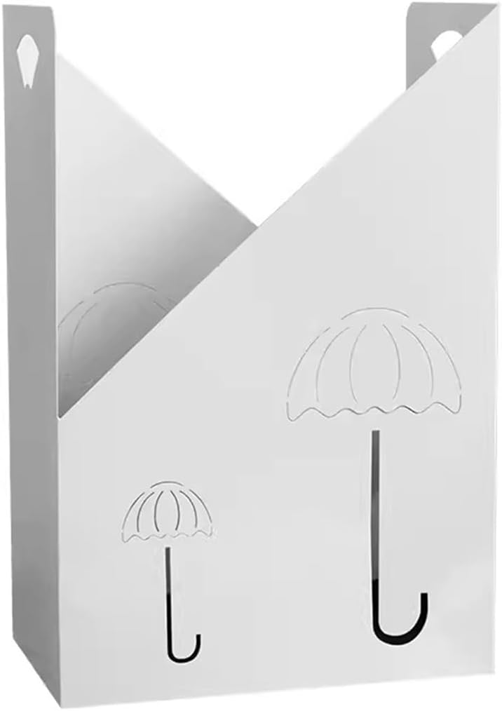 Entryway Umbrella Rack with Minimalist Style Design and Hollow Pattern Square Iron Art Umbrella Holder for Corridor Creative Fan Shaped Handle White