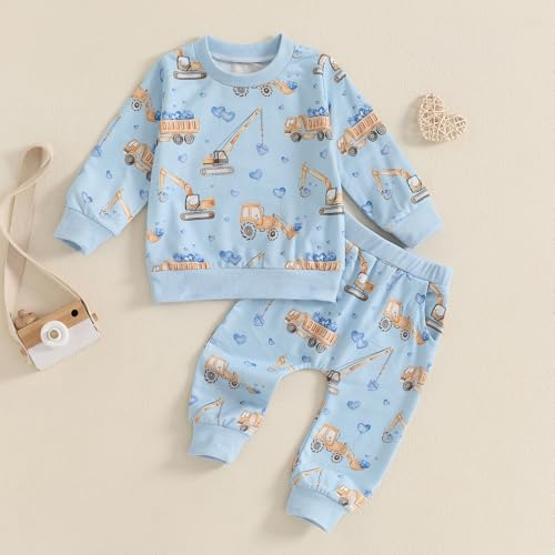 Toddler Baby Boy Summer Spring Outfits Truck Heart Print Long Sleeve Tops Sweatpants 2Pcs Infant Farm Clothes Set2