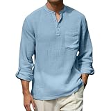 Camisas Hombre Manga Corta,Camisa Flores Hombre,Casual Cotton Blend Shirt For Men Spring/Autumn Solid White Long Sleeve Shirts For Vacation and Daily Wear Formal (Light Blue, L).
