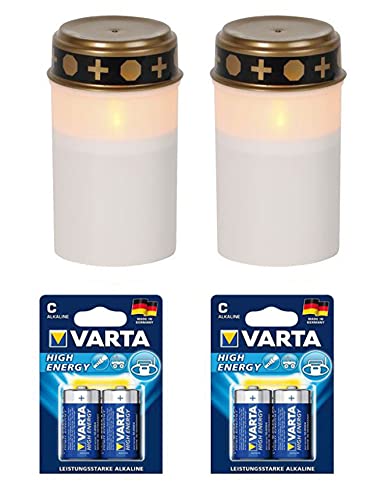 Fachhandel Plus LED-Grablicht Ewiges Licht Grabkerze Flackereffekt 2er Set mit Varta Alkaline Cover