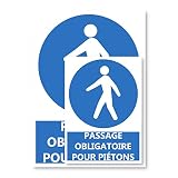 Signalétique Passage obligation pour piétons A5 - Plastique rigide PVC - Kit de fixation inclus - Protection Anti-UV - Fabriqué en France