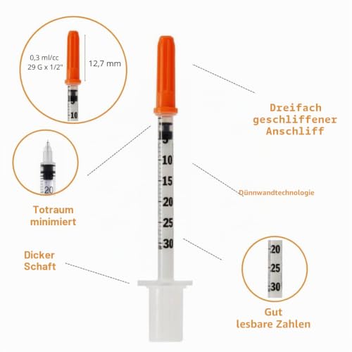 20 Stück 0.3ml/cc 29G 1/2\ (12,7mm) Plastiktube + 20 Stück Free Desinfektionstupfer, Einzeln verpackt, Laborzubehör, Mehrzweck-Messwerkzeuge