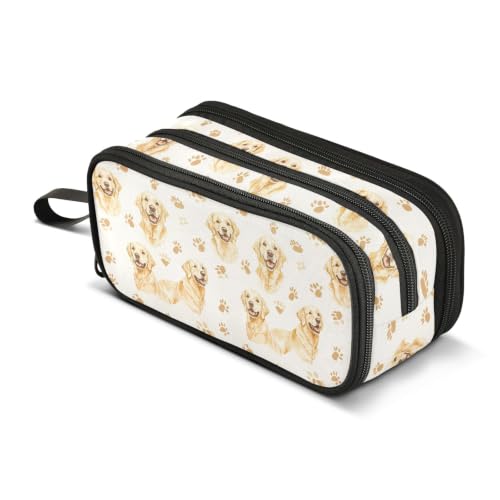 Image of Pencil Case Large Pen Bag with Zipper Labrador Retriever Dog | 3-Compartment Aesthetic Pencil Pouch Stationery Storage and Organizer, Marker Case School Supplies for Teen Adult Girls Boys