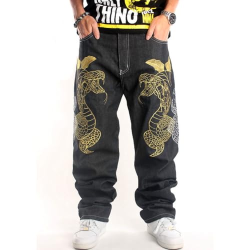 Yollmart Men's Baggy Jeans Hip Hop Loose fit Embroidered Denim Dance Skateboard Pants3