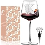 Physkoa Personalized Wine Glass-Initial Wine Glass Gifts for Women(Etched Dishwasher Safe),Customized Monogrammed Valentines Day Gift for Her/Mom/Wife/Best Friend/Sister-Letter K