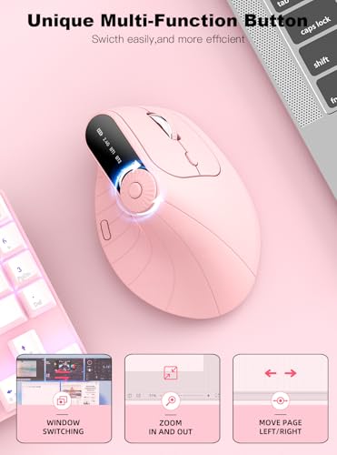 Image of Ergonomic Vertical Mouse, Wireless Optical Bluetooth Mouse - Dual Mode Connectivity BT5.0+BT5.0+2.4GHz Up to 3 Devices, Adjustable DPI & 8 Function Buttons for PC, Laptop, MacBook, Rechargeable