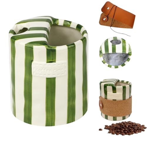Shelprojsu 10oz Ceramic Espresso Coffee Mug,Vintage Striped Coffee Mugs with Scalding Cup Sleeve Suitable for Both Hot and Cold Drinks Ideal Gift for Coffee Lovers(Green)