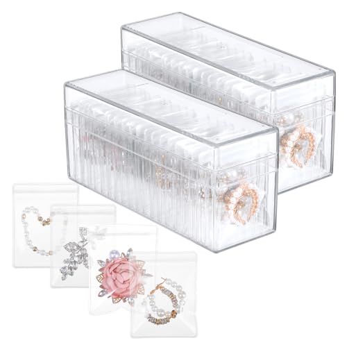 2 Pieces Small Jewelry Box Organizer With 40 Pcs Bags