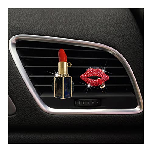 Image of Car Air Vent Clips Red Lips, Rhinestone Lipstick Charms for Auto Diffuser Vent, Bling Diamond Decorations for Air Conditioning Outlet, Universal Vehicle Interior Accessories for Women Girls