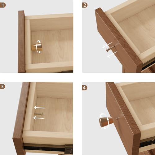 Image of Solid Wood Narrow Nightstand with 3 Drawers,Modern Walnut,Fully Assembled