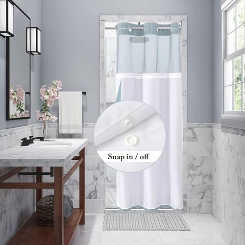 Gibelle No Hook Cloth Fog Blue Shower Curtain with Liner, 36x74 by Gibelle - Used condition - Image 3