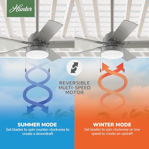 Image of Hunter Sea Point, Outdoor or Indoor, Ceiling Fan, 52 inch, Matte Silver