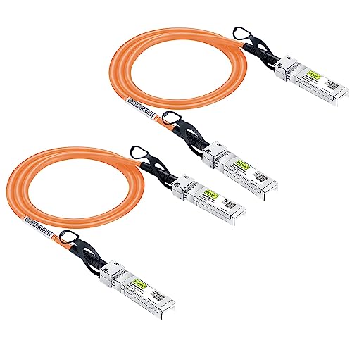 10Gtek [Orange Colored 10G SFP+ DAC Cable - Twinax SFP Cable for Cisco SFP-H10GB-CU0.5M, Ubiquiti UniFi, D-Link, Supermicro, Netgear, Mikrotik, Fortinet, 0.5-Meter(1.64ft), 2 Pack