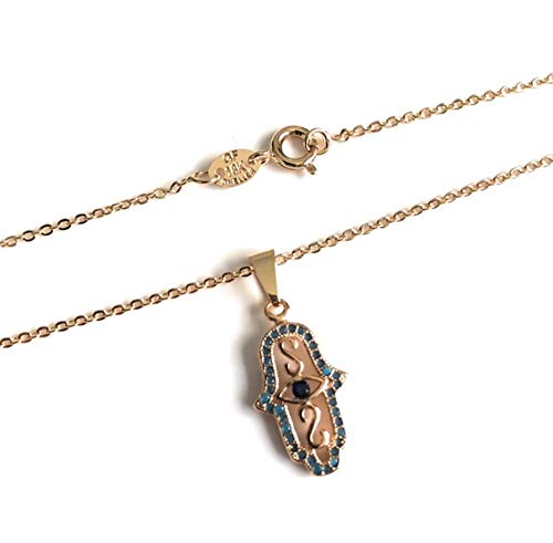 Dainty Hamsa Hand Pendant Necklace 18k Gold Plated 17.5 Inches Chain