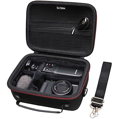 LTGEM Camera Case Compatible with Sony ZV-1F / ZV-1 / ZV-1 II Vlog Digital Camera, Tripod, Microphone and Vlogger Accessory Kit with Shoulder Strap, Black