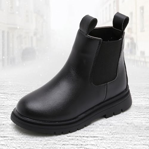 Girls Fur Lined Ankle Boots Winter Warm Riding Boots PU Leather Side Zipper Lug Sole Ankle Booties 4-11 Years3