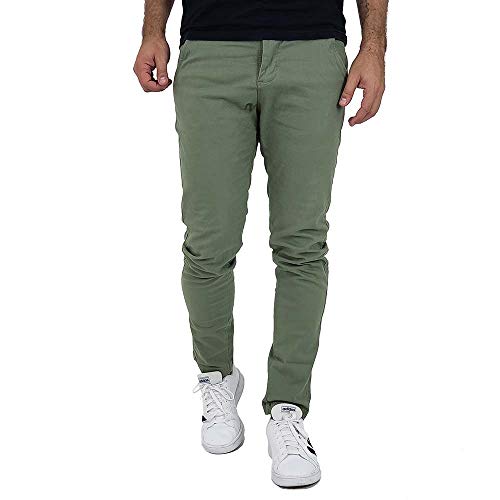 Calça Masculina Slim Verde Oliva Sarja Com Elastano Tamanho:36