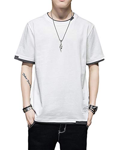 [XIONGYING] tシャツ メンズ 半袖 夏 カジュアル トップス 大きい サイズ ゆったり 大きい サイズ 無地 Tシャツ トソー ロンT (ホワイト, XXL)