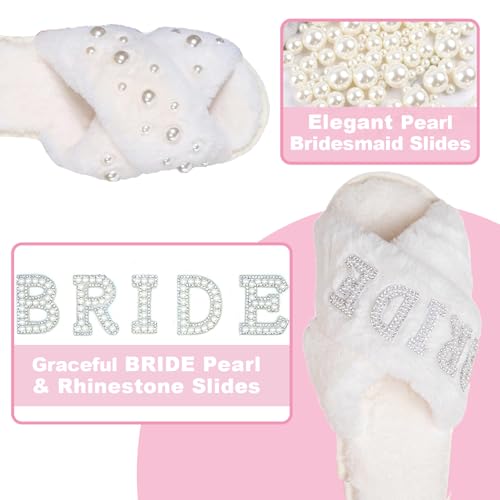 12 Pairs Bridesmaid Slippers Bulk, Women's Fuzzy Slippers Bulk, Cross Band Open Toe Bridesmaid Slipper Plush Furry Slipper for Wedding Bachelorette Party3