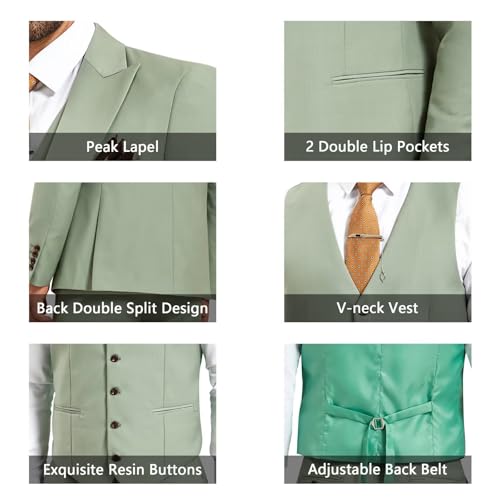 Men's Slim Fit 3-Piece Green Suit Blazer Vest Pants Formal 1 Button Men Suit Tuxedo for Business Prom3