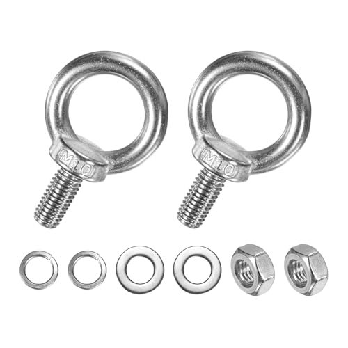 M METERXITY 2-Sets Stainless Eyebolt M10x20mm Shoulder Lifting Eye Bolt with Nuts Washers Male Screw Thread Ring Shoulder Eye Bolts Length 0.79 Inch for Suspending/Fastening