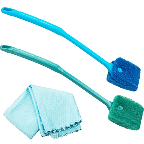 2Pcs Brosse De Nettoyage d'Aquarium en Eponge 40CM Grattoir d'Algues d'Aquarium Double Face Accessoires de Nettoyer la Vitre pour Aquarium avec Chiffon de