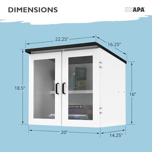Image of Ilyapa Outdoor Library Book Box - Free Literature Exchange Kit for Outside - Little White Powder Coated Steel Box - with Easy 4x4 Post Mount - 20x14x19 Inch