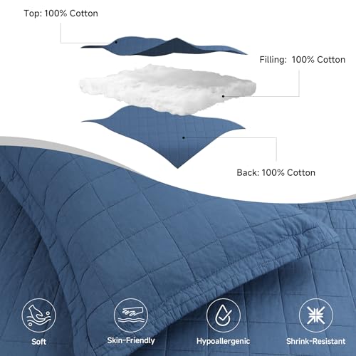 FFQSS Quilt Queen Size Bedding Sets - 100% Cotton Lightweight Luxury Comforter Set, Full Size Stitching Bedspreads Coverlet with 2 Pillowcase Suit for All Season, Blue — view 4