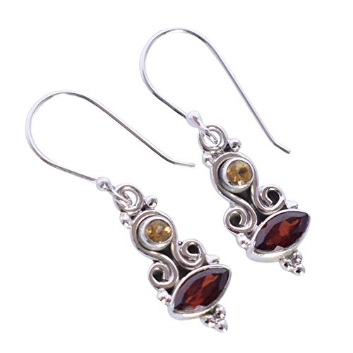 Boucles d'oreilles argent 925 grenat citrine faites main pour femme