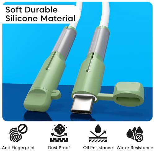 Image of Sounce Cable End Protector Compatible Only with iPhone Lightning Charger Cable Dustproof Waterproof Reinforced Protective Cover Cap for Charging Cord(Green)