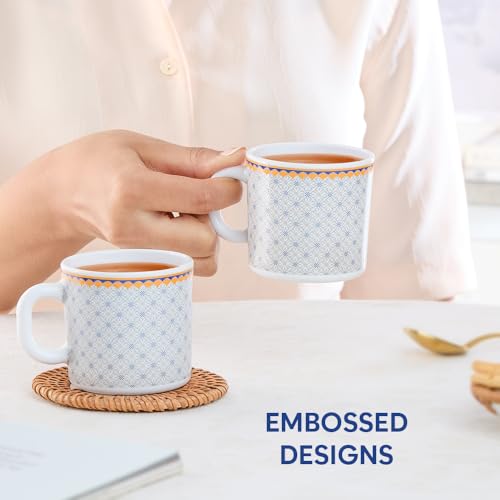Image of Larah by BOROSIL 180ml x 6pc Opalware Kosmia Tea /Coffee Mug Set, Microwave & Dishwasher Safe Embossed Design Crockery Set Ideal for Daily Use & Gifting