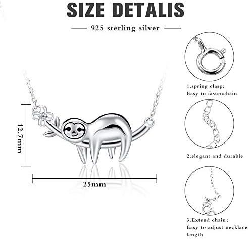 QINREN Sloth Pendant Necklace for Women Girls, 925 Sterling Silver Sloth Charm Necklace Cute Animal Pendant - Lying Sloth on a Tree Branch for Meaningful Birthday Jewelry