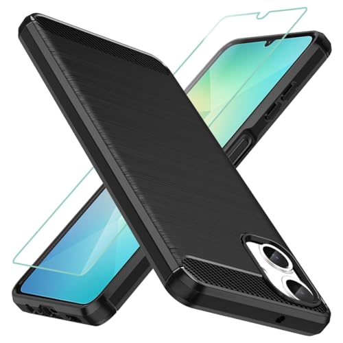 Osophter for Samsung Galaxy A06 Case: with 1pcs Screen Protector Shock-Absorption Flexible TPU Rubber Protective Cell Phone Cover for Samsung Galaxy A06(UK-Black)