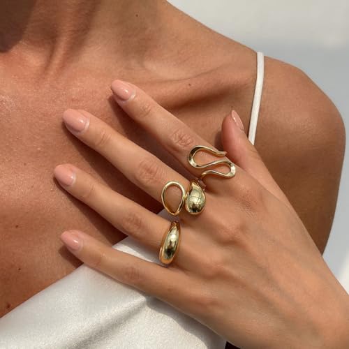 Image of Shining Diva Fashion Stylish Trendy Finger Rings Set for Women & Girls | Chunky Minimal Statement Ring Combos Modern Elegant Jewellery Collection